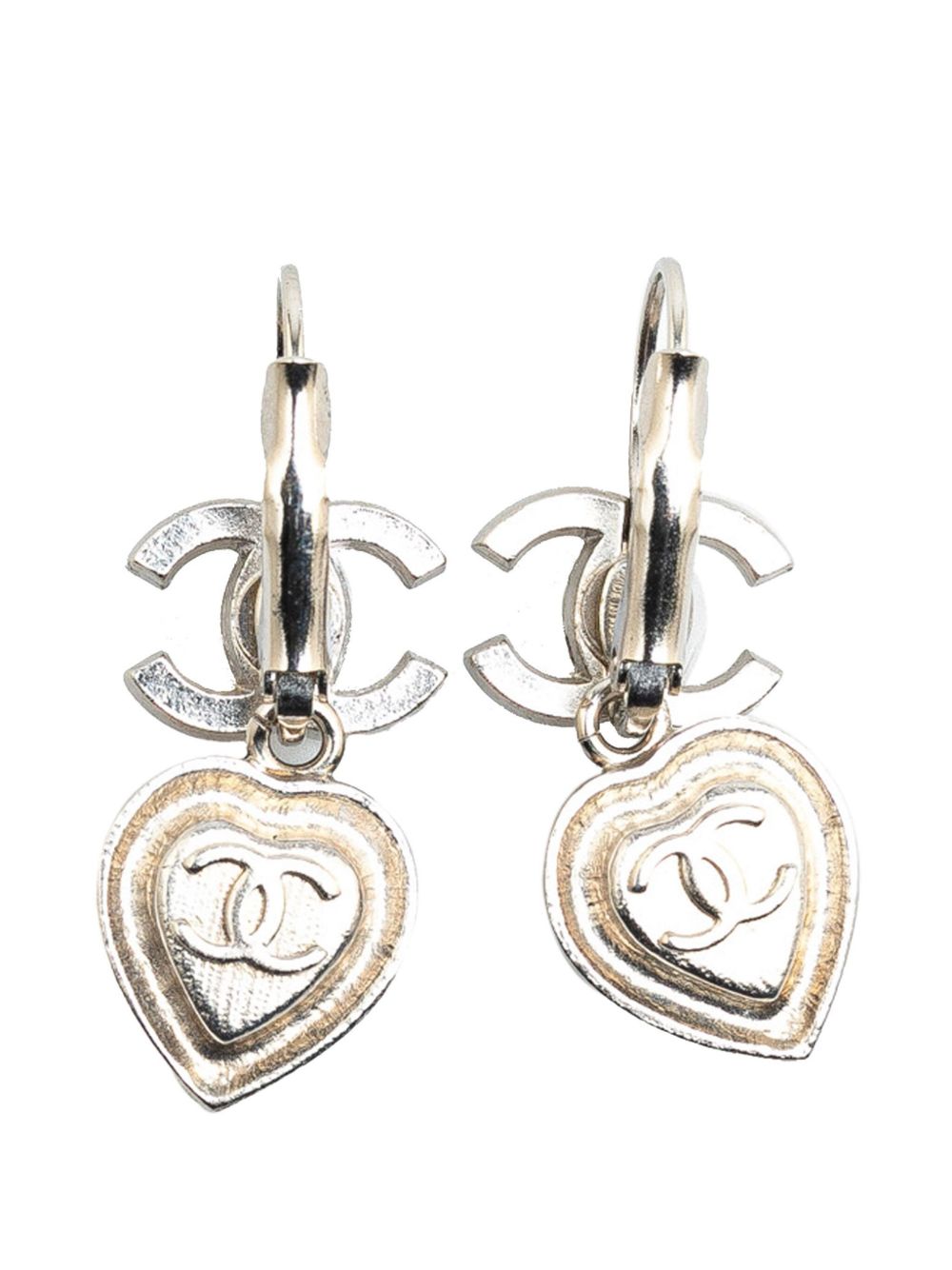 CHANEL Pre-Owned 2004 Silver CC Crystal Heart Drop Lever Back costume earrings - Zilver