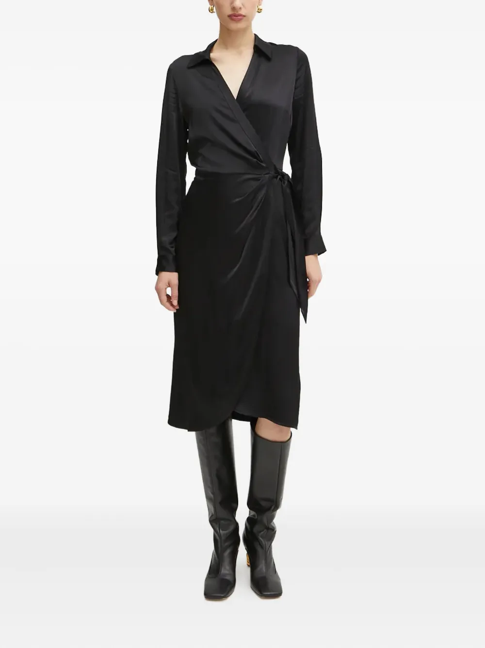 GUESS USA Gestrikte midi-wikkeljurk - Zwart