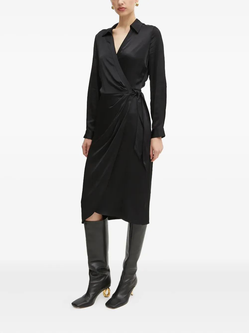 Guess Usa Wrap Tie Midi Dress In Black