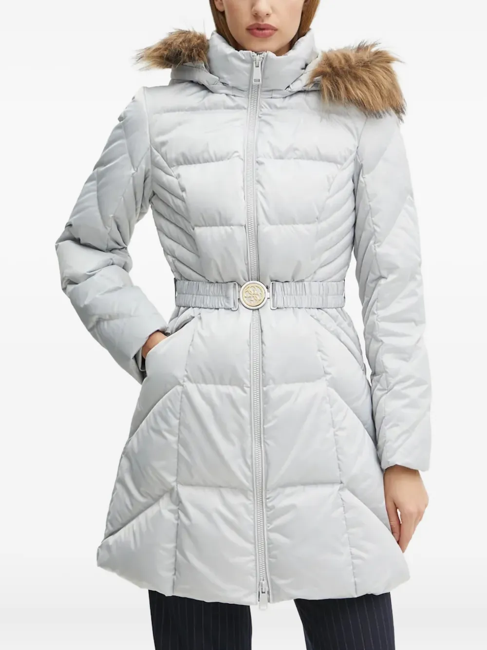 GUESS USA quilted-pattern single-breasted coat Grijs