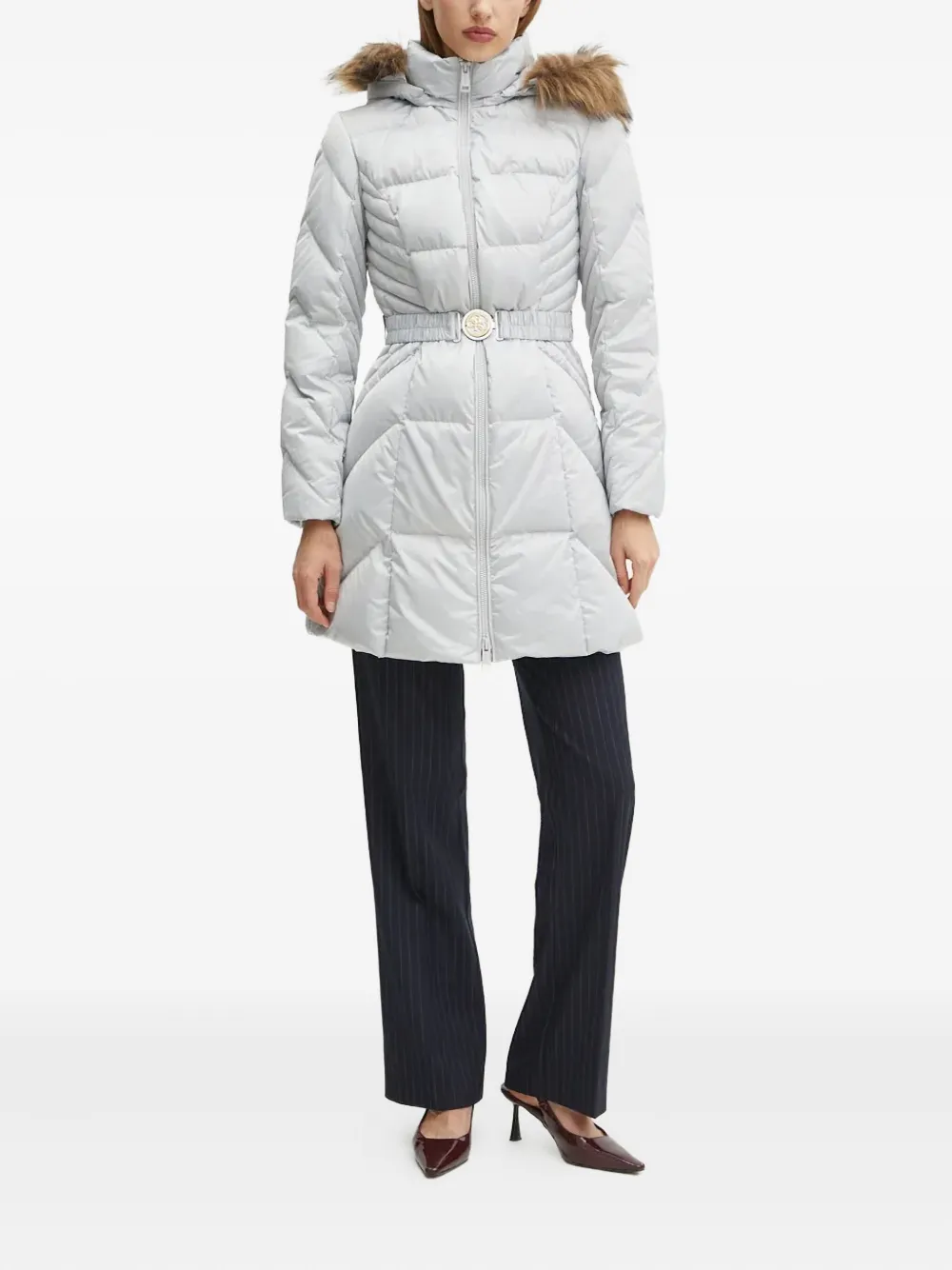 GUESS USA quilted-pattern single-breasted coat Grijs