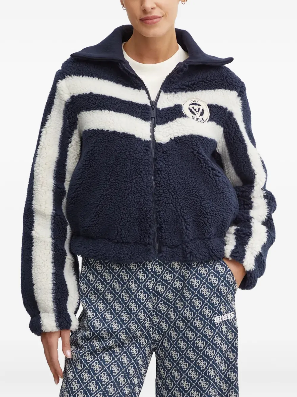 GUESS USA Gestreept bomberjack met teddy-effect Blauw