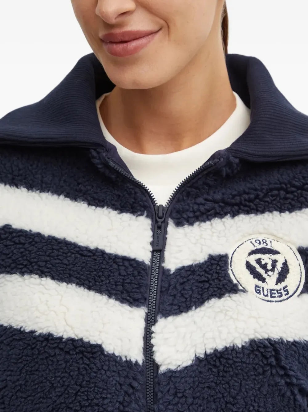 GUESS USA Gestreept bomberjack met teddy-effect Blauw