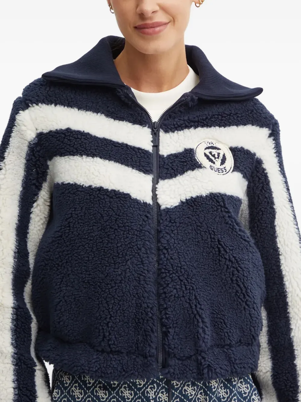 GUESS USA Gestreept bomberjack met teddy-effect Blauw