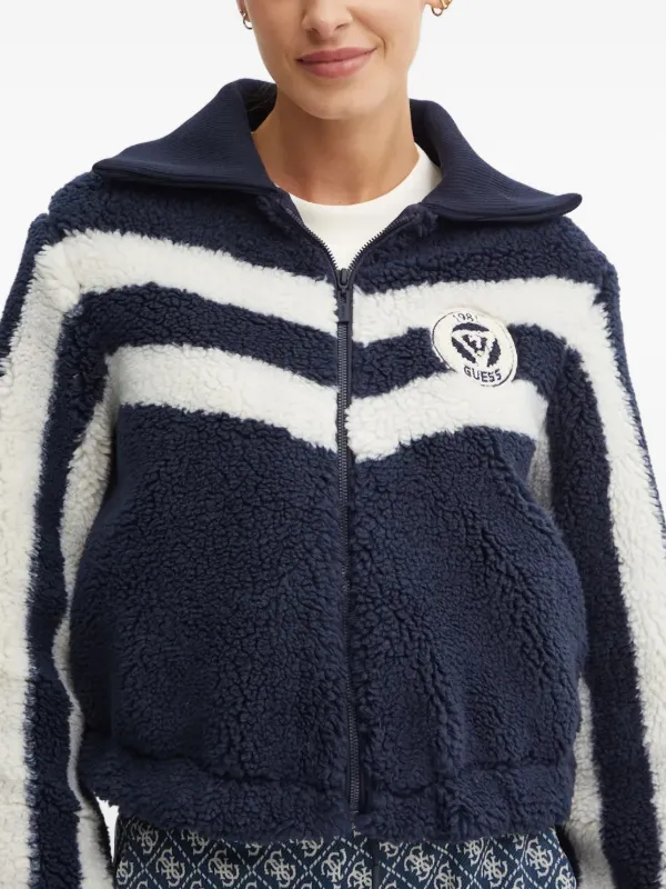 GUESS USA Striped teddy-effect Bomber Jacket Blue FARFETCH