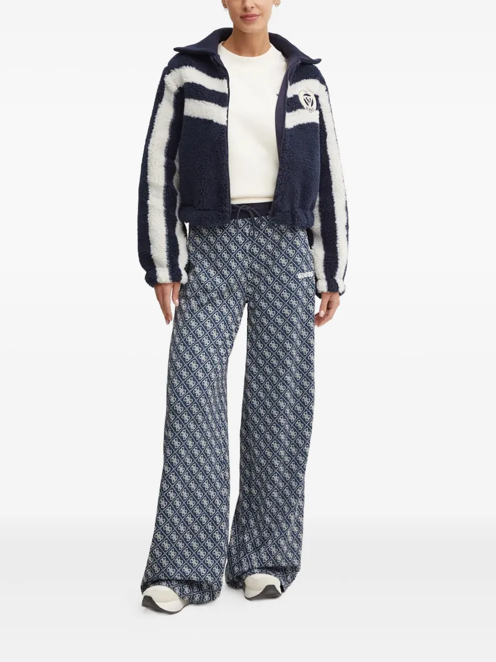 GUESS USA Gestreept bomberjack met teddy-effect Blauw