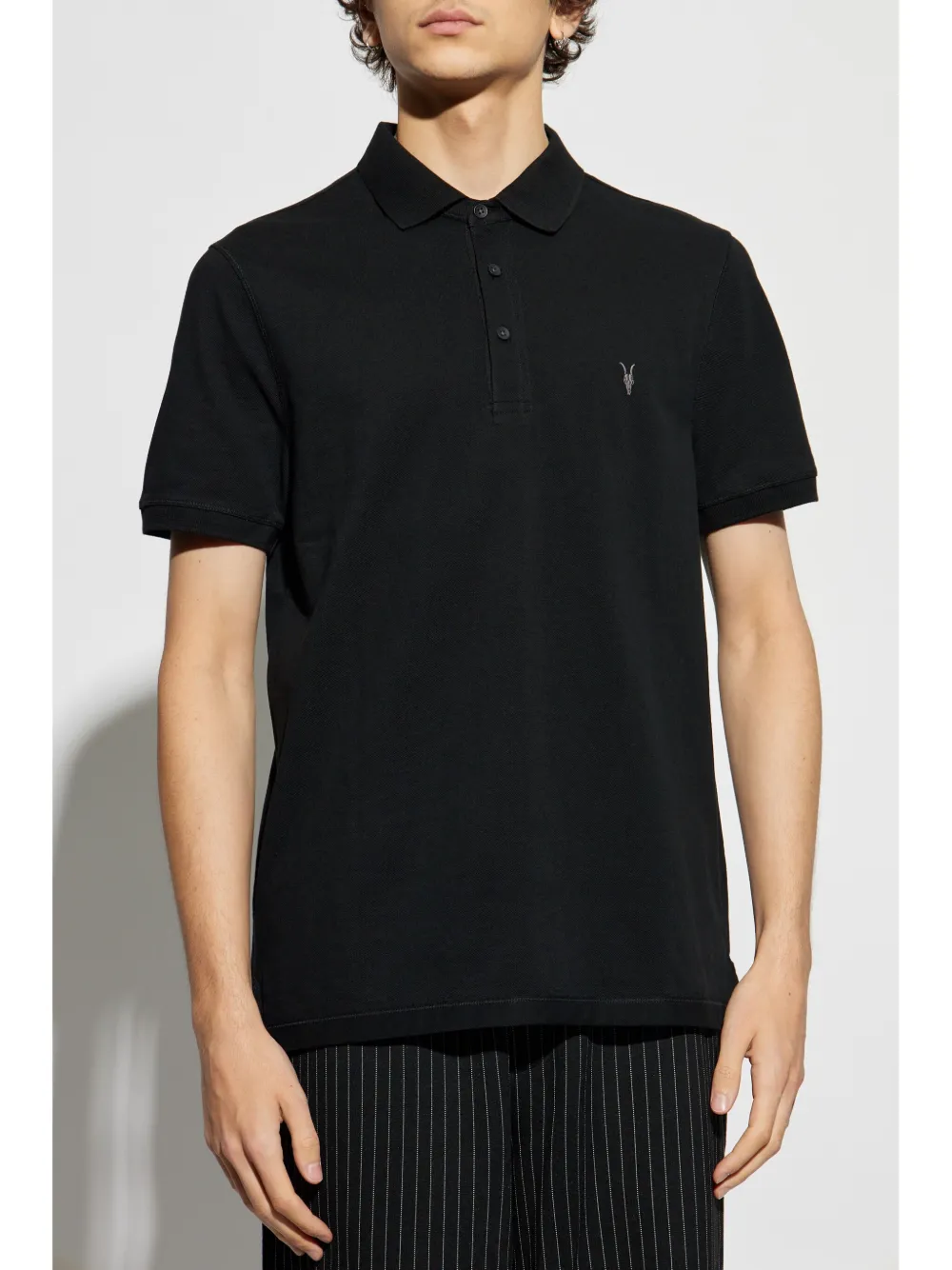 Allsaints Mode Merino Wool Polo Shirt In Black