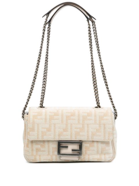 Fendi 2010-2023 Zucca Canvas Chain Midi baguette shoulder bag