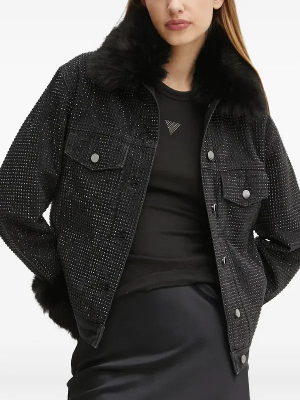 GUESS USA rhinestone-embellished Denim Jacket Black