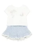 Lapin House floral-embroidered shorts set - White