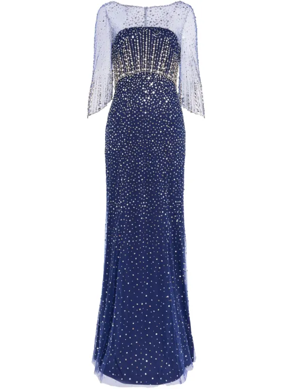 joey king blue dress Jenny Packham Women's Lauretta Embellished Maxi Dress - Blue - Size 18 UK/14 US