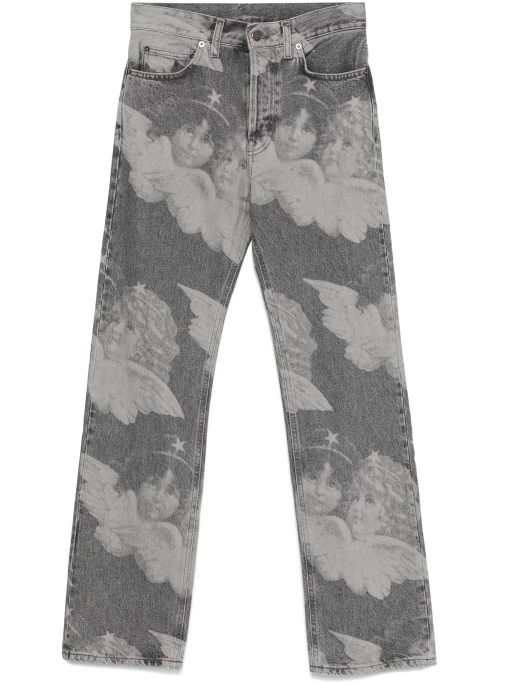 angels-print straight-leg jeans