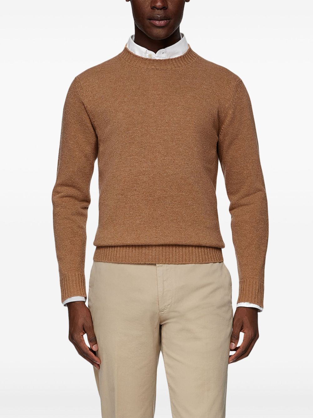 Boggi Milano Hazelnut Wool Blend Crew Neck Jumper - Bruin