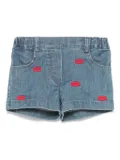 Lapin House lips-embroidered shorts - Blue