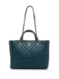 CHANEL Pre-Owned 2017-2018 CC Chevron Calfskin Statement Shopping Tote satchel - Blue