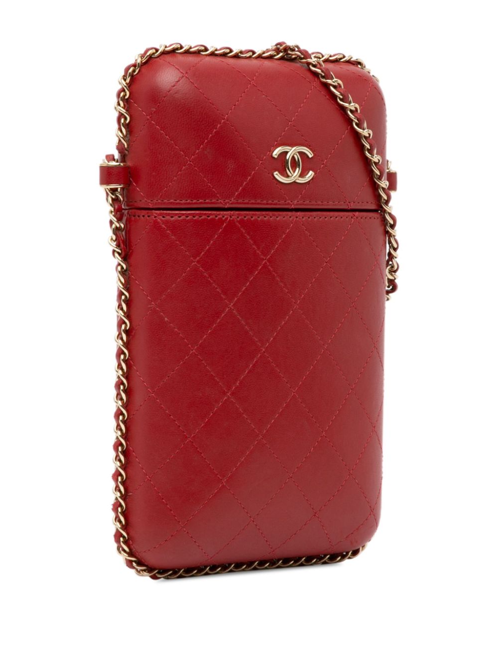 CHANEL Pre-Owned 2016-2017 CC Quilted Lambskin Chain Around Phone Holder crossbody bag - Rood