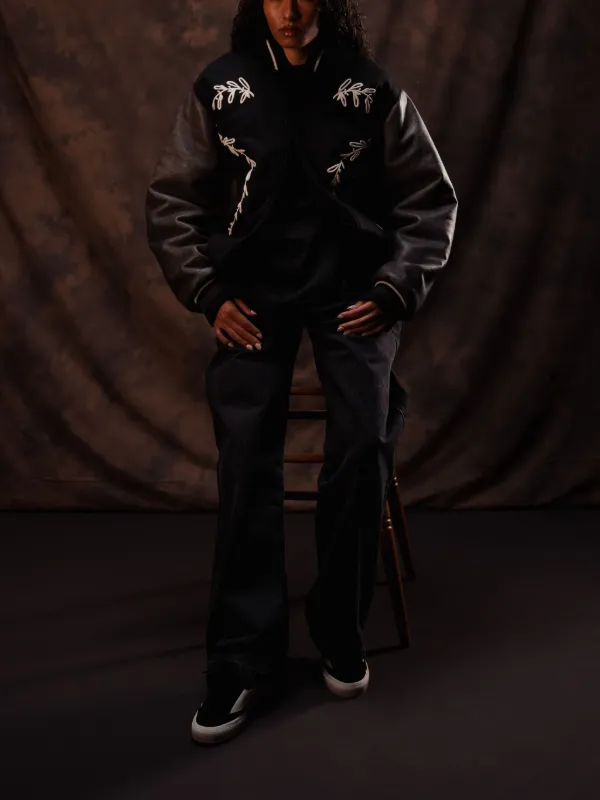 ROUGH. Vintage Varsity Jacket | Black | FARFETCH IN