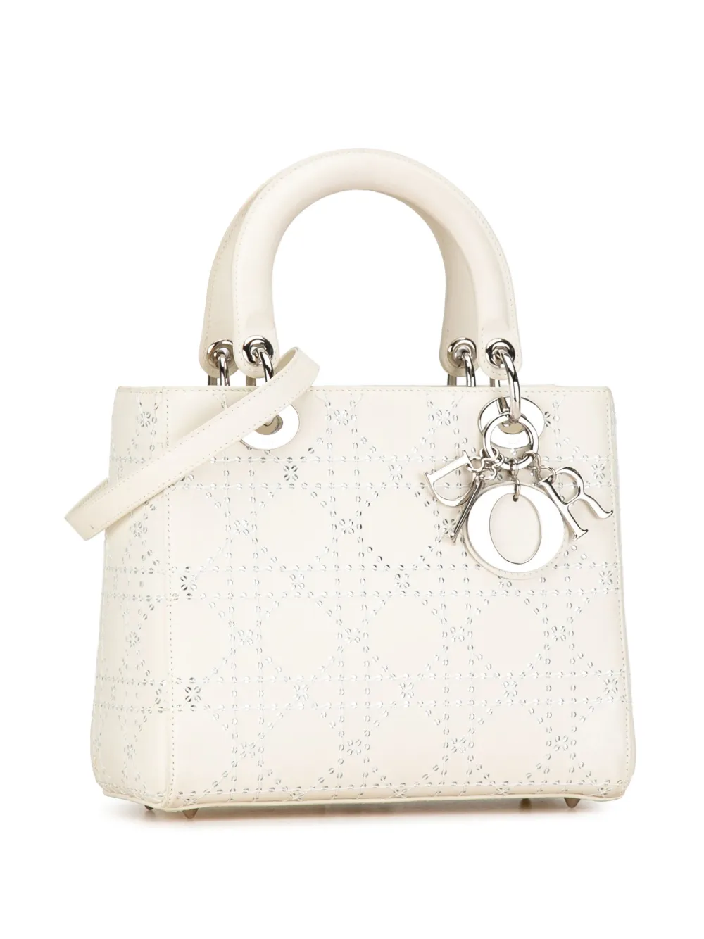 Christian Dior Pre-Owned 2013 Medium Perforated Calfskin Cannage Lady Dior satchel - Wit