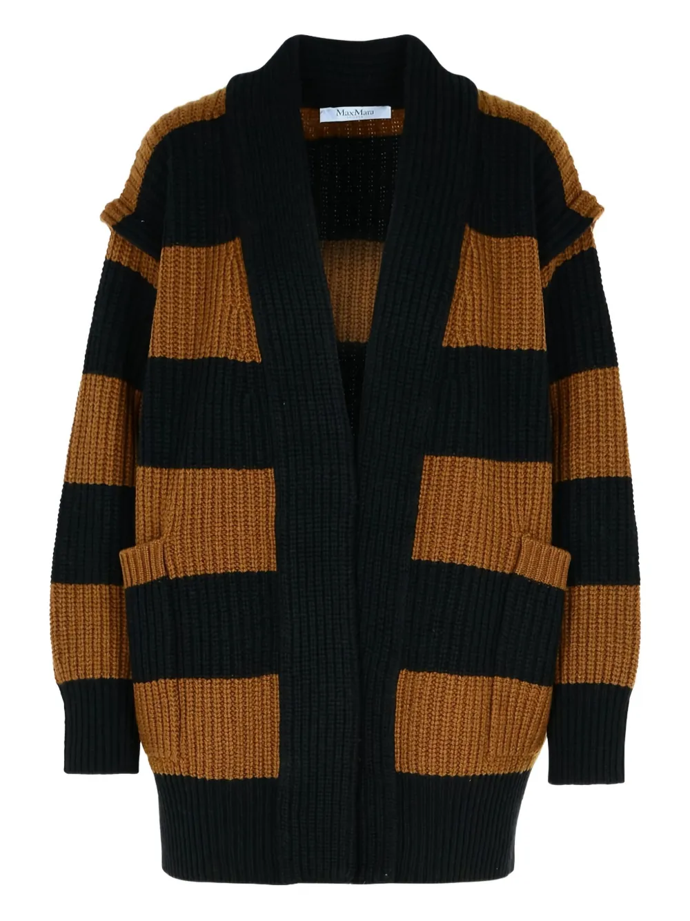 Max Mara Striped Pocket Cardigan In Brown
