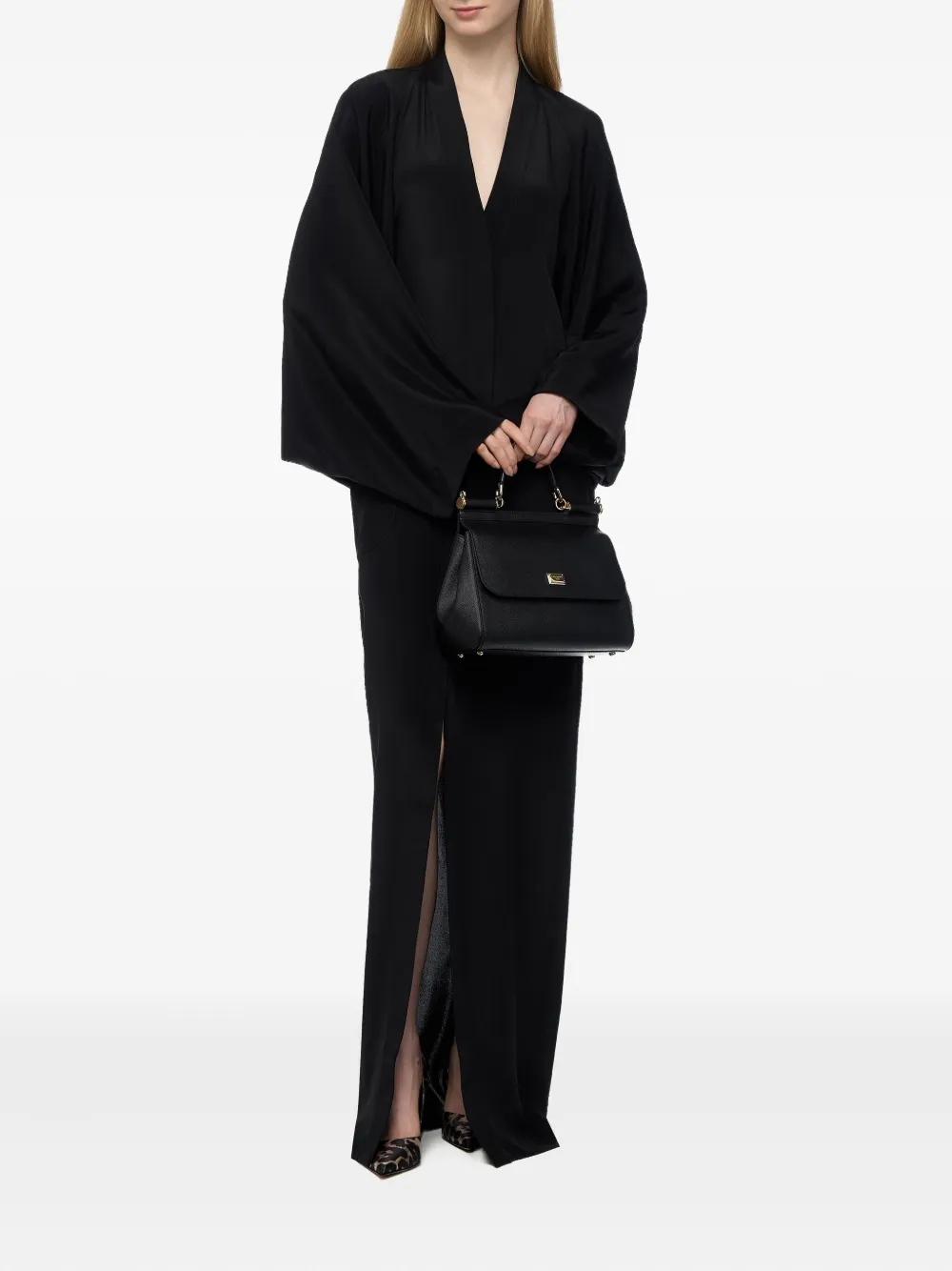 Max Mara Maxi-jurk met wijde mouwen en V-hals - Zwart