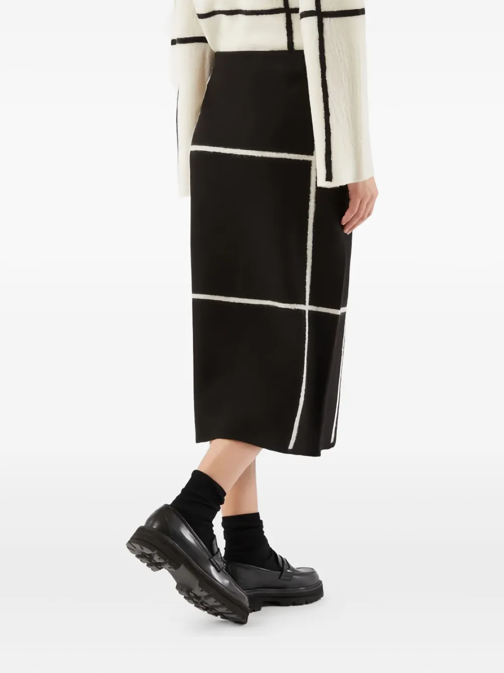 Max Mara Grid-pattern Midi Skirt In Black