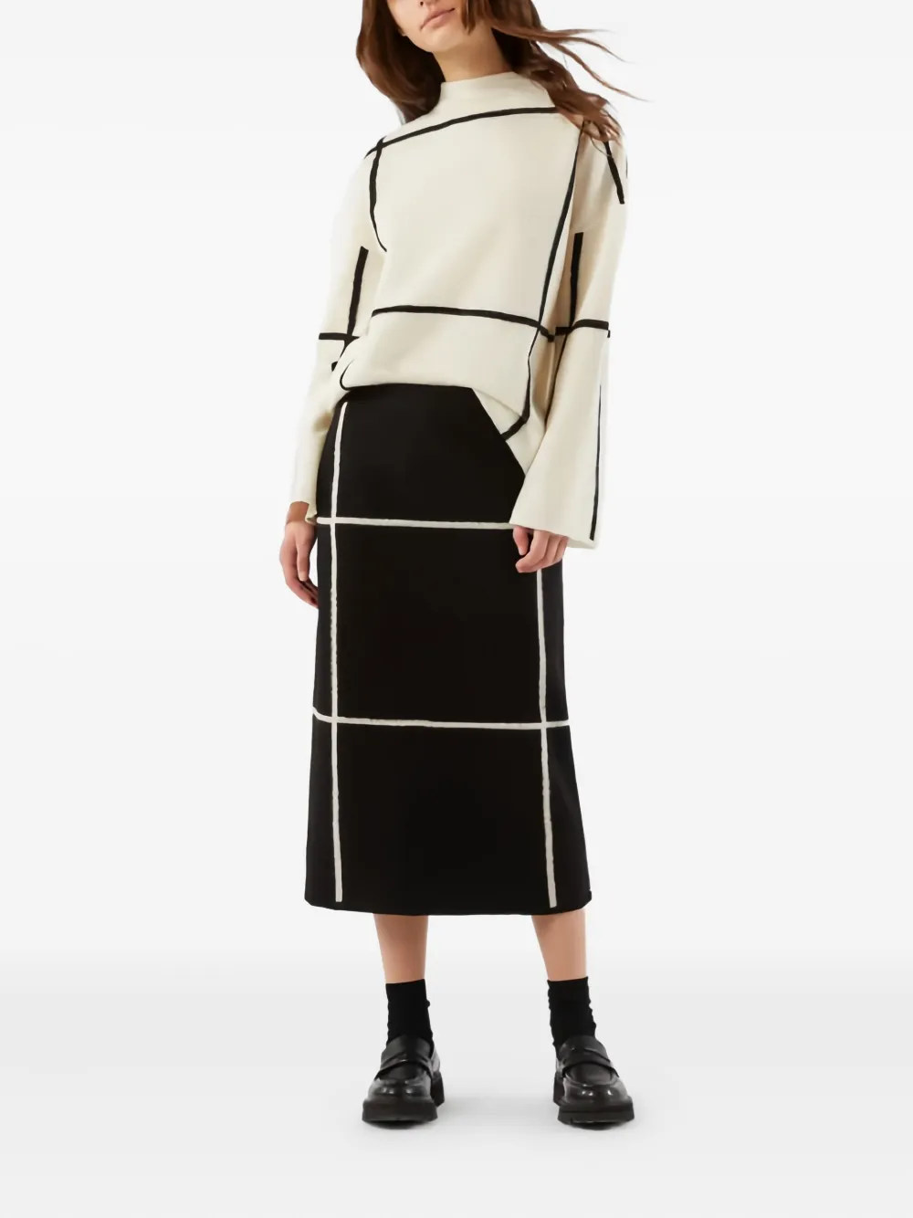 Max Mara Grid-pattern Midi Skirt In Black
