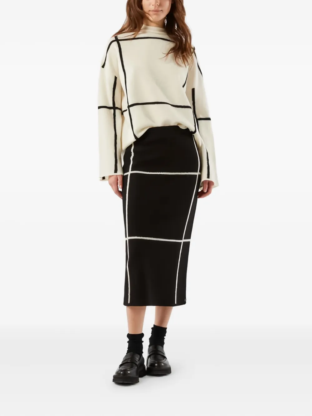 Max Mara Grid-pattern Midi Skirt In Black
