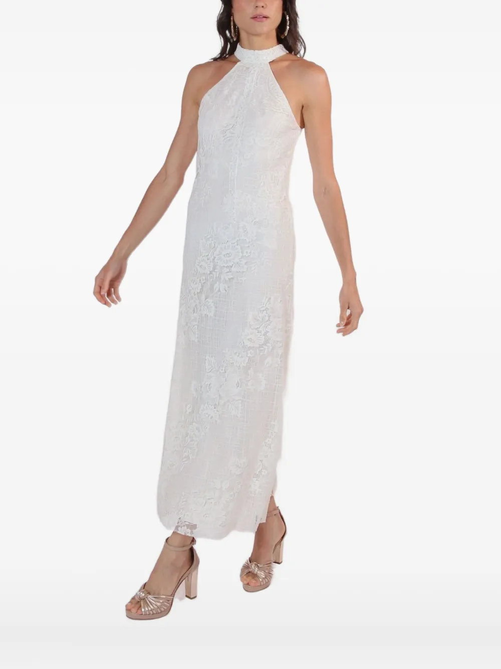 Lethicia Bronstein Sunrise Halterneck Lace Dress In Burgundy