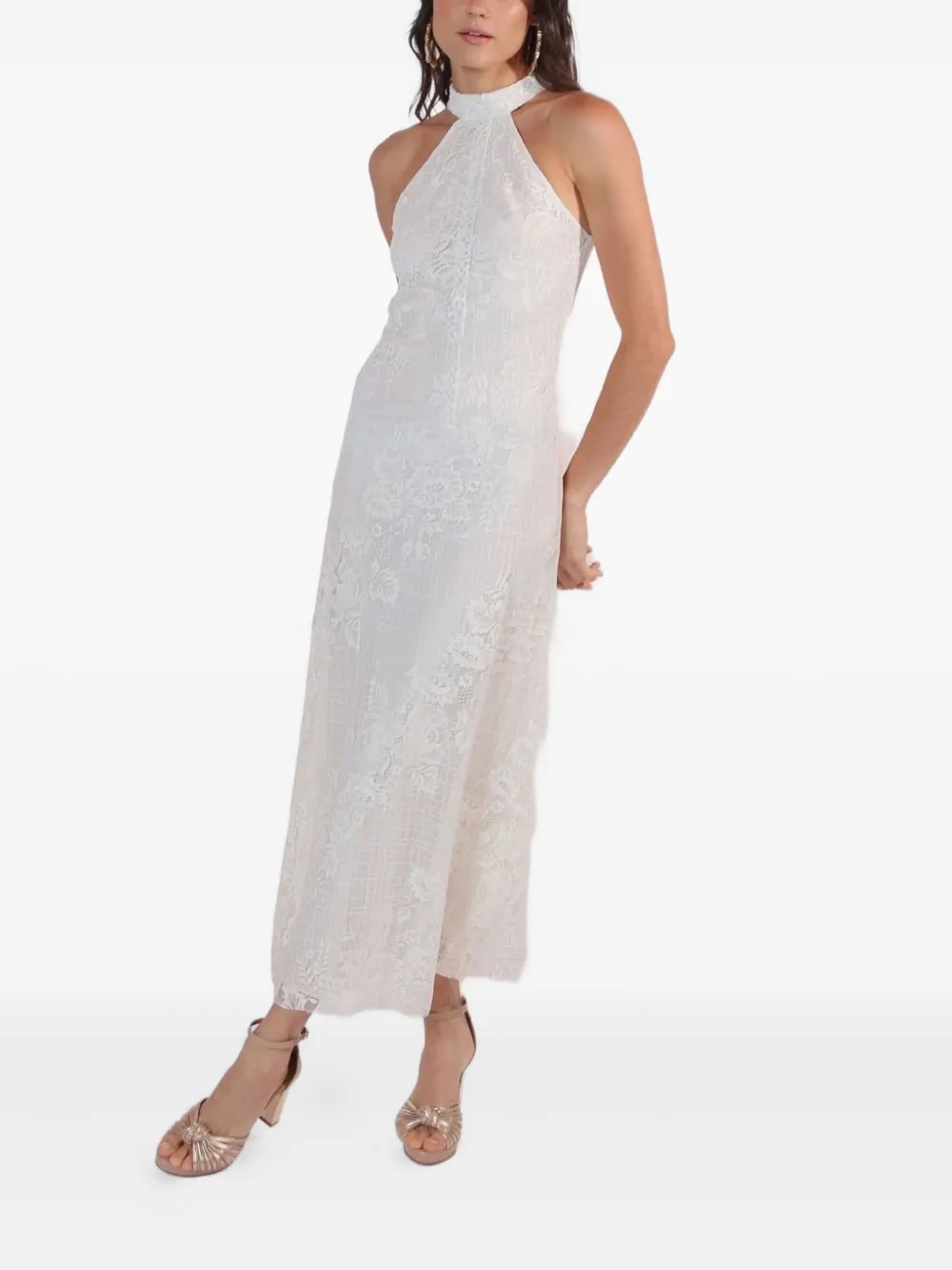 Lethicia Bronstein Sunrise Halterneck Lace Dress In Burgundy