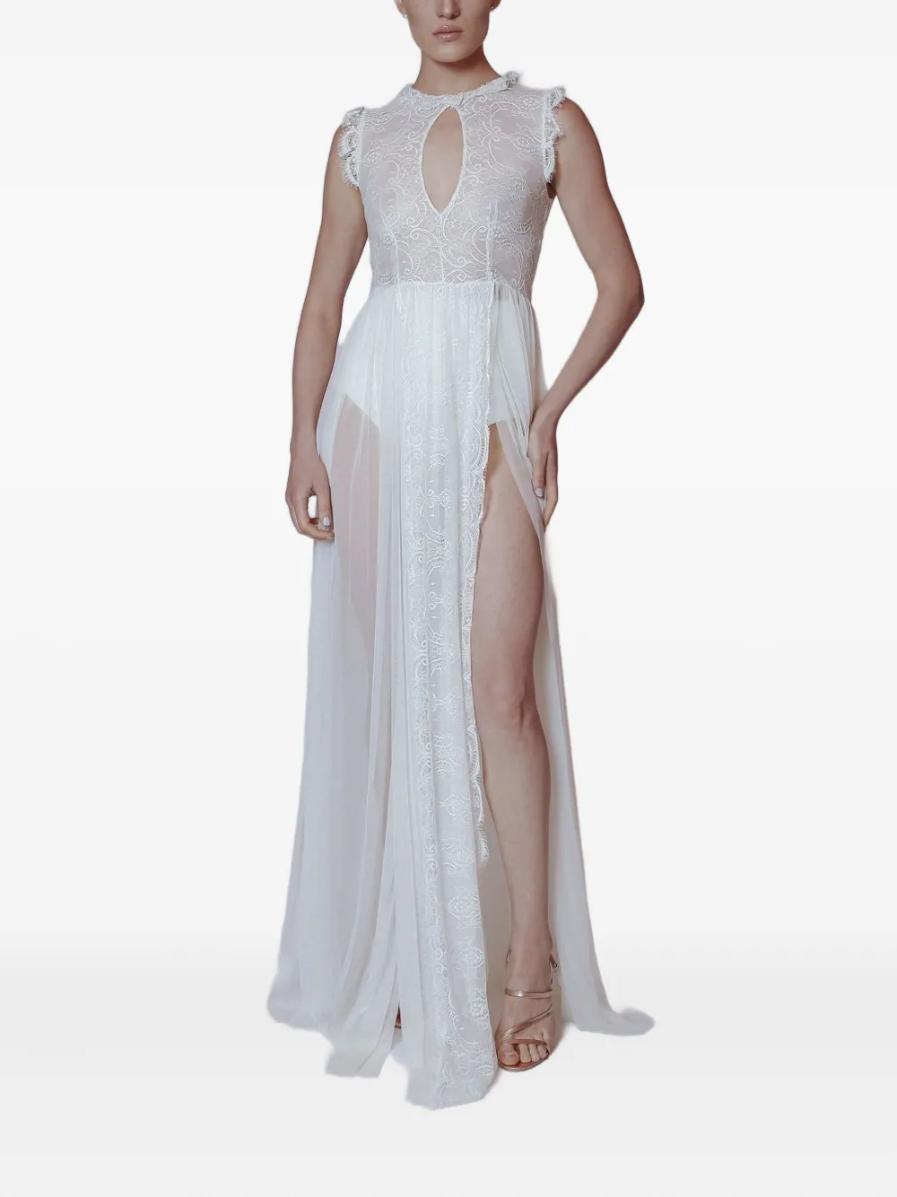 Lethicia Bronstein Lace-pattern Keyhole Dress In Gold
