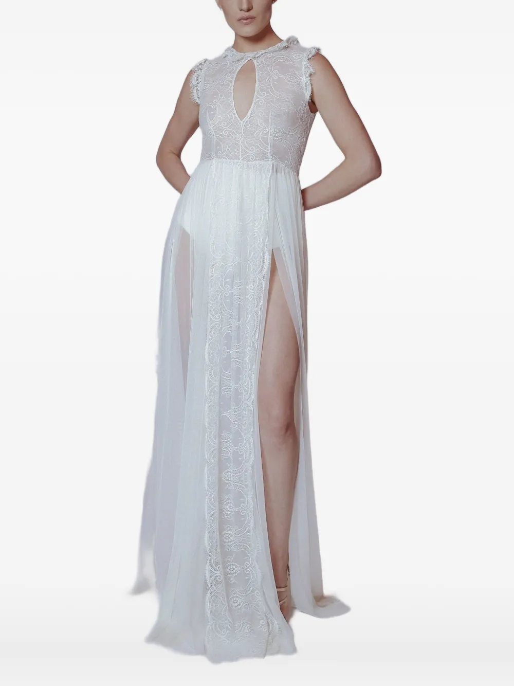 Lethicia Bronstein Lace-pattern Keyhole Dress In Gold