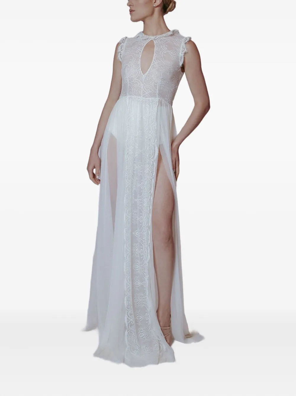 Lethicia Bronstein Lace-pattern Keyhole Dress In Gold