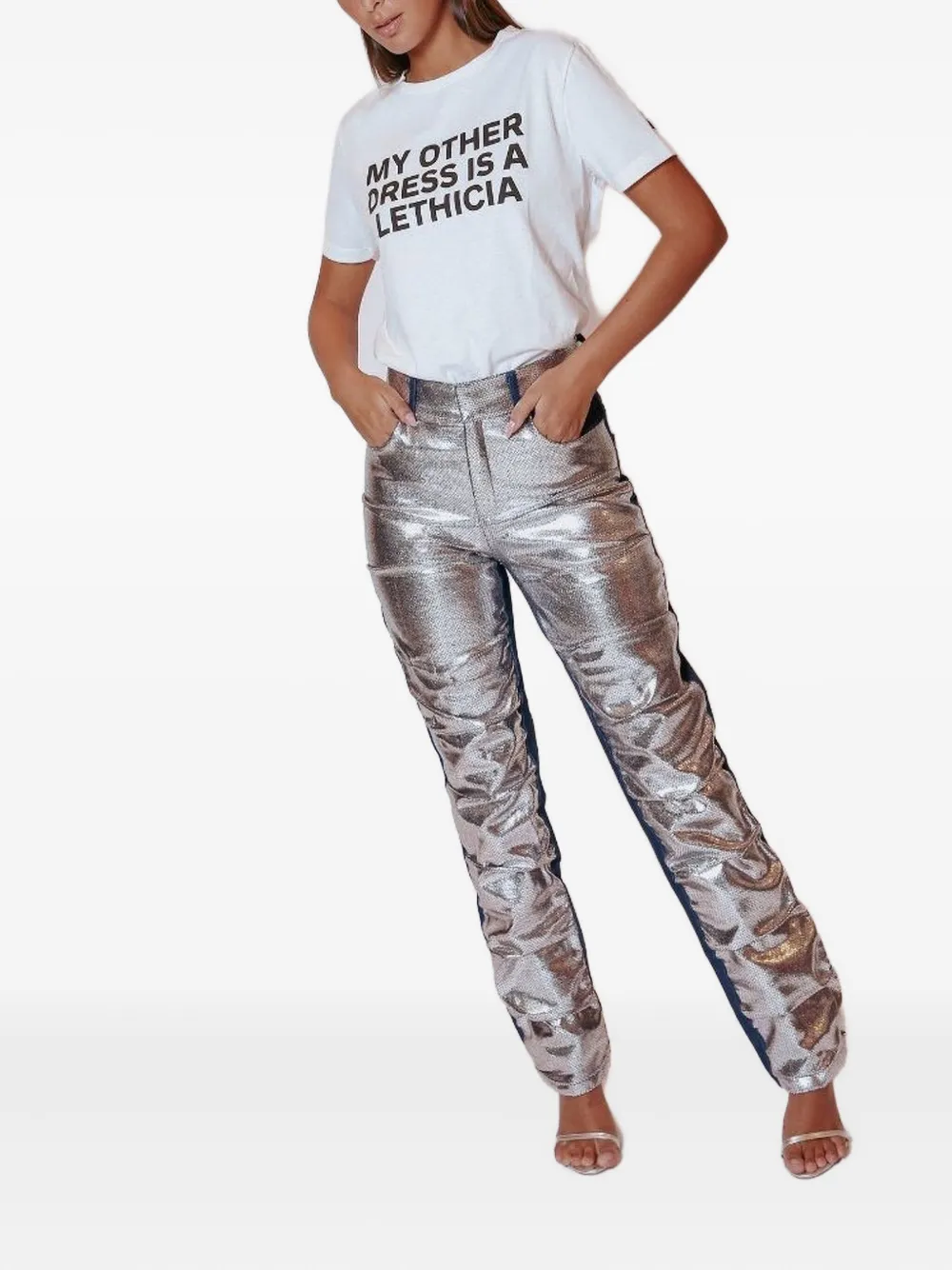 Lethicia Bronstein Carol Metallic Trousers In Gray