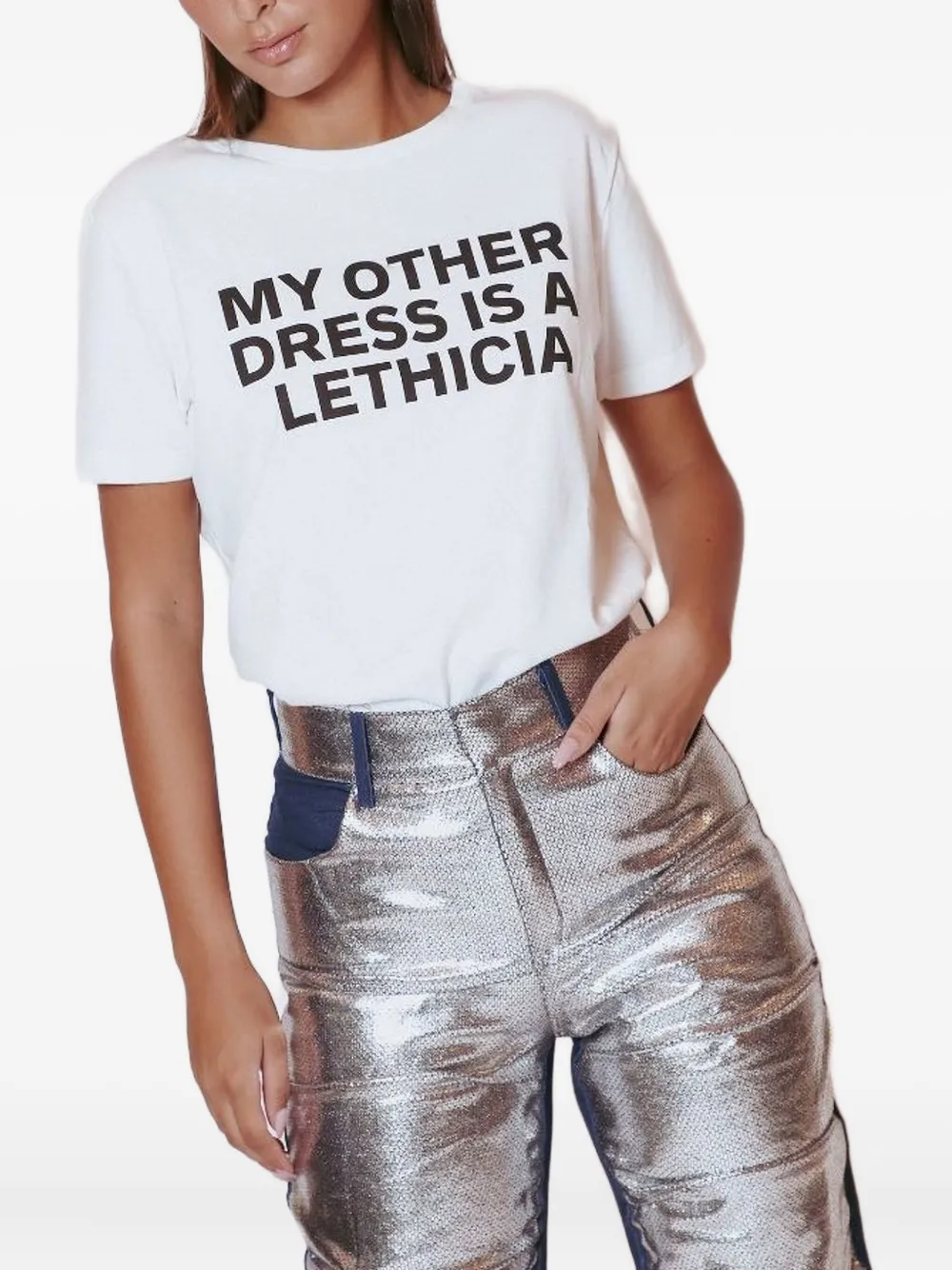 Lethicia Bronstein Carol Metallic Trousers In Gray