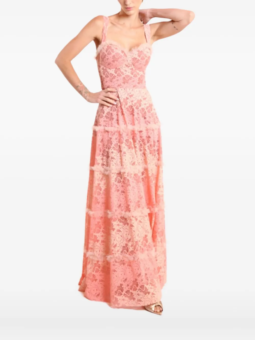 Lethicia Bronstein Sabrina Lace Tiered Dress In Pink