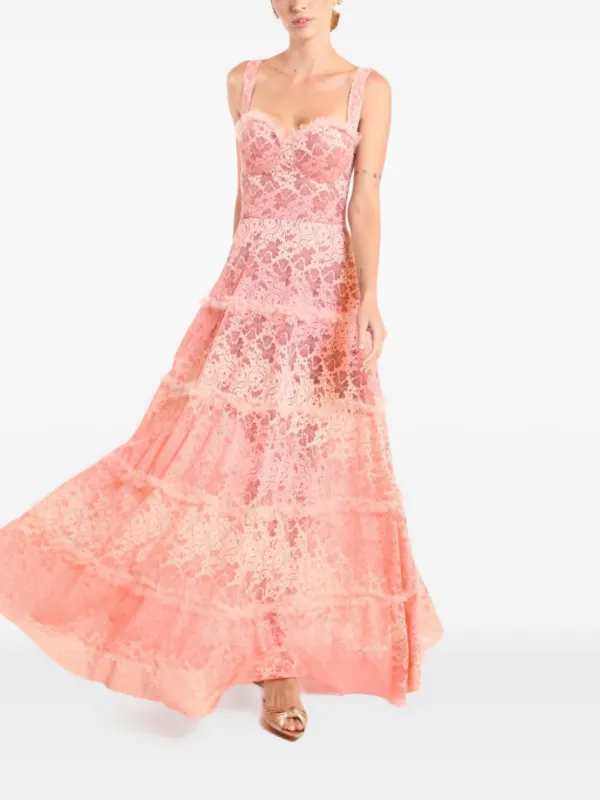Lethicia Bronstein Sabrina Lace Tiered Dress | Pink | FARFETCH ID