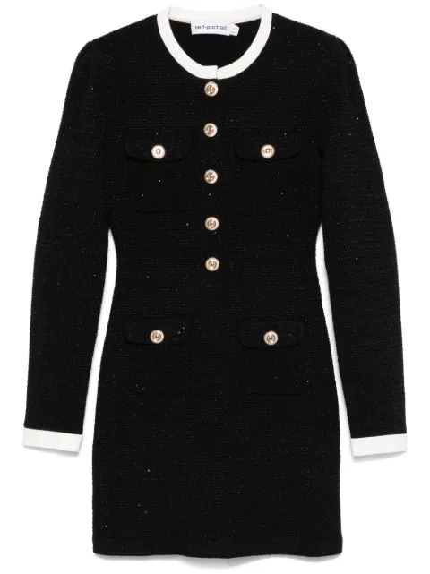 Self-Portrait knitted contrast-collar mini dress