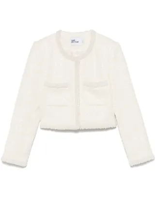 Self-Portrait Bouclé faux-pearl-trim Jacket | White | FARFETCH