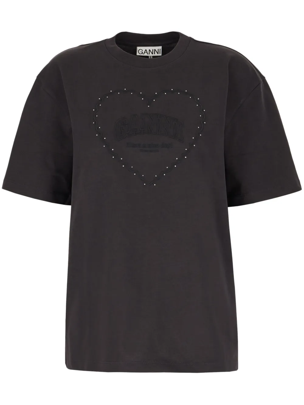 Ganni Logo Crystal-embellished Cotton T-shirt In 黑色