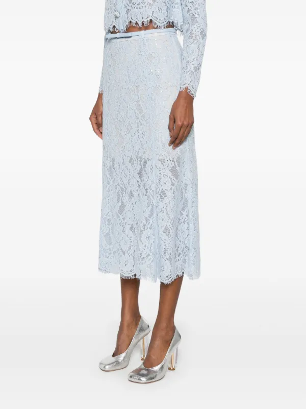 Self-Portrait Lace Flared Midi Skirt Blue FARFETCH IN