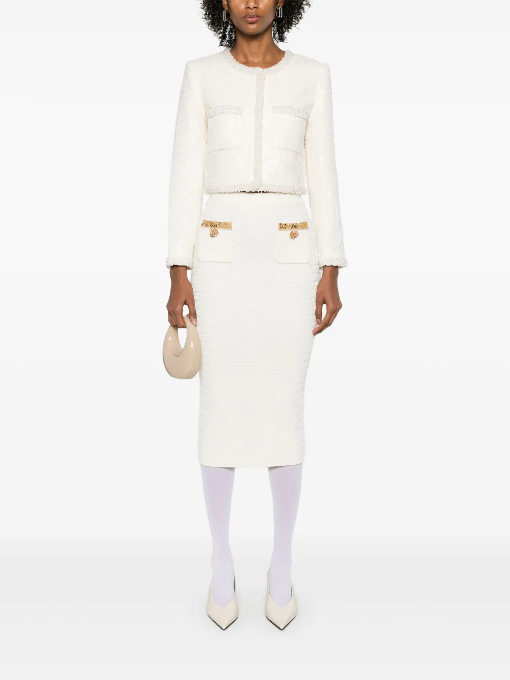 Self-Portrait Gebreide midi-rok - Beige