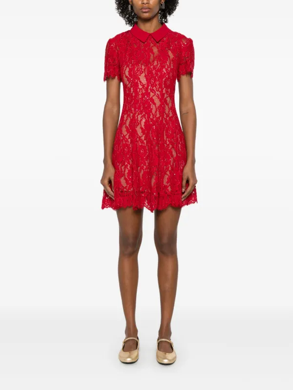 Self-Portrait Sequin Lace Mini Dress | Red | FARFETCH OM