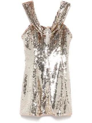 ワンピース SELF PORTRAIT MINI DRESS WITH SEQUINS AND BARE SHOULDERS Gold Sequin Off Shoulder Mini Dress – self-portrait
