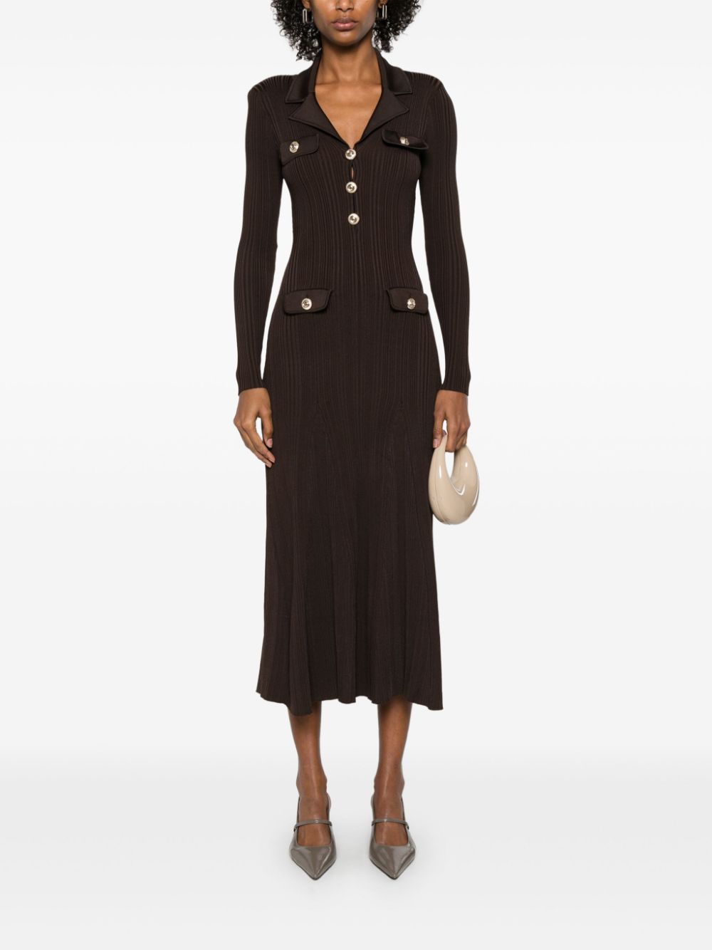 Self-Portrait ribbed-knit midi dress - Bruin