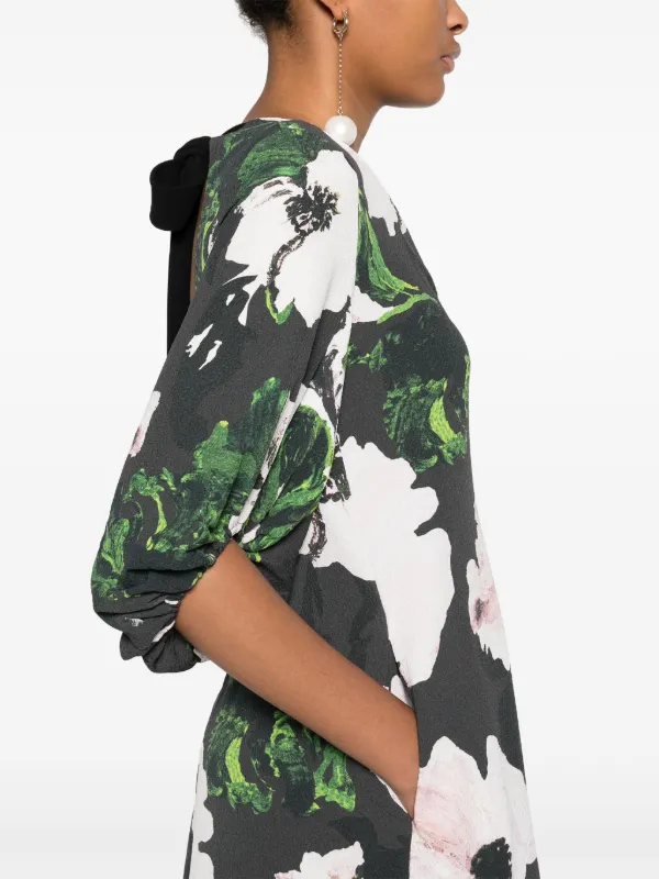 Stine Goya Umber Windflower volume-sleeves Midi Dress
