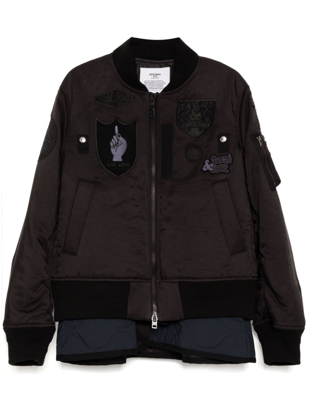 sacai badge bomber jacket - Black