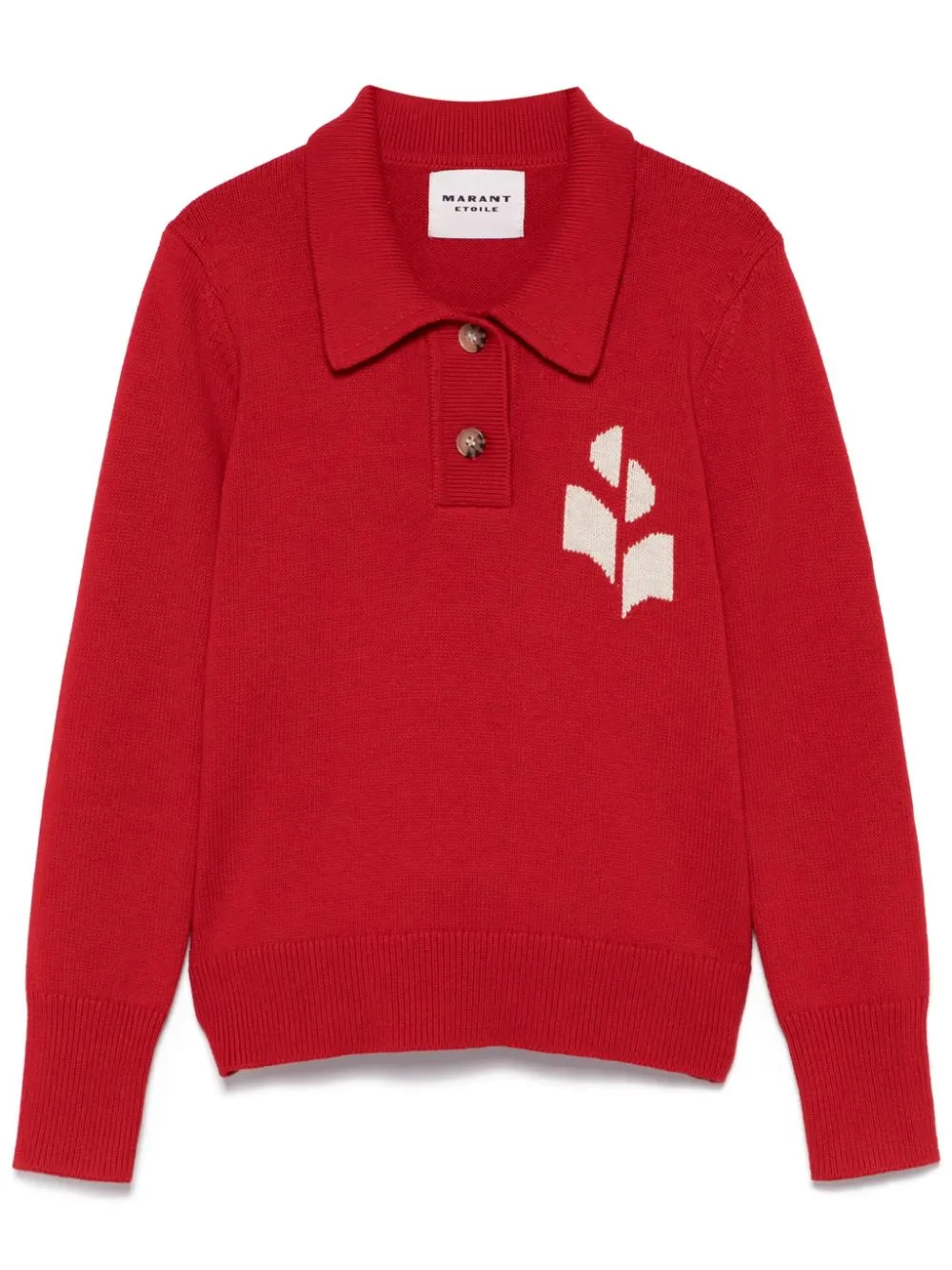 Isabel Marant Étoile Long Sleeve Ribbed Top With Embroidered Front In Red