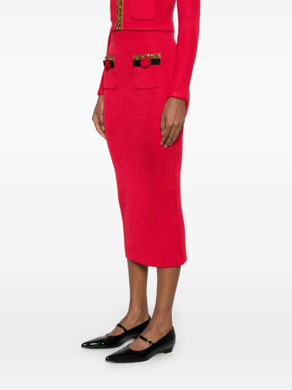 Self-Portrait Knitted Corsage Midi Skirt Red FARFETCH IN