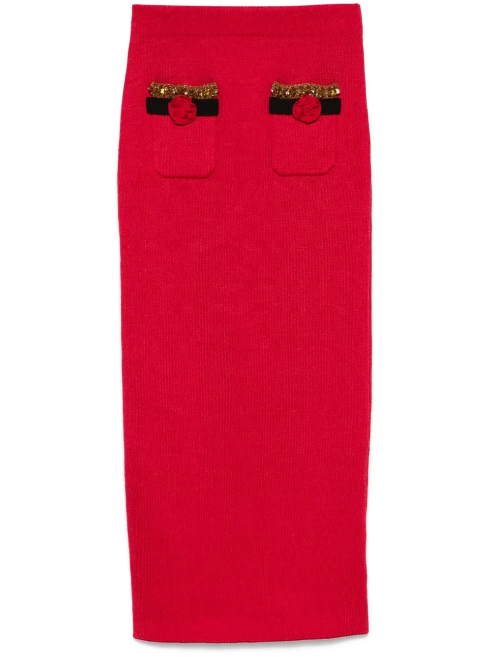Self-portrait Embellished Knitted Midi Skirt In Red