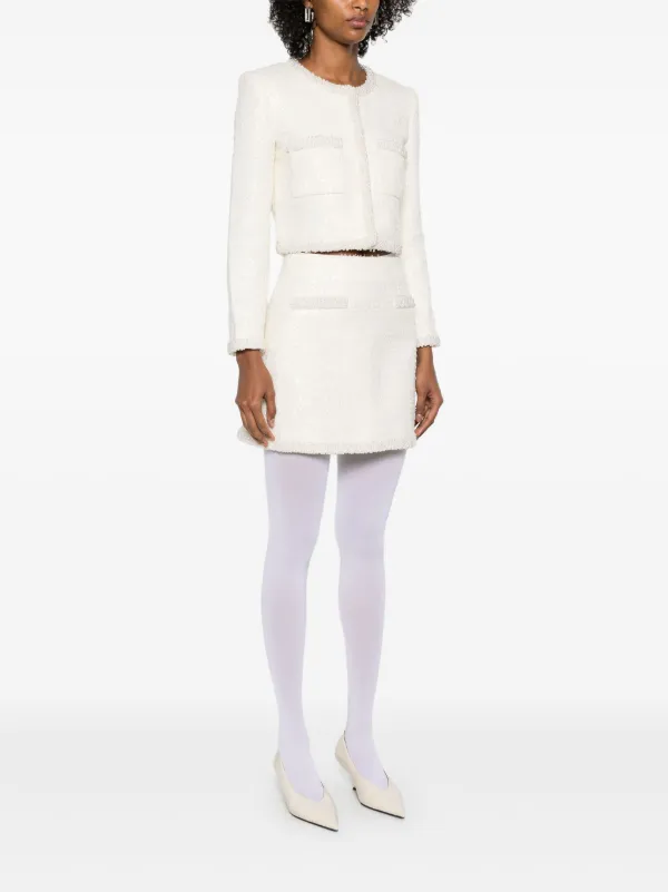 Self-Portrait Bouclé pearl-trim Mini Skirt | Neutrals | FARFETCH
